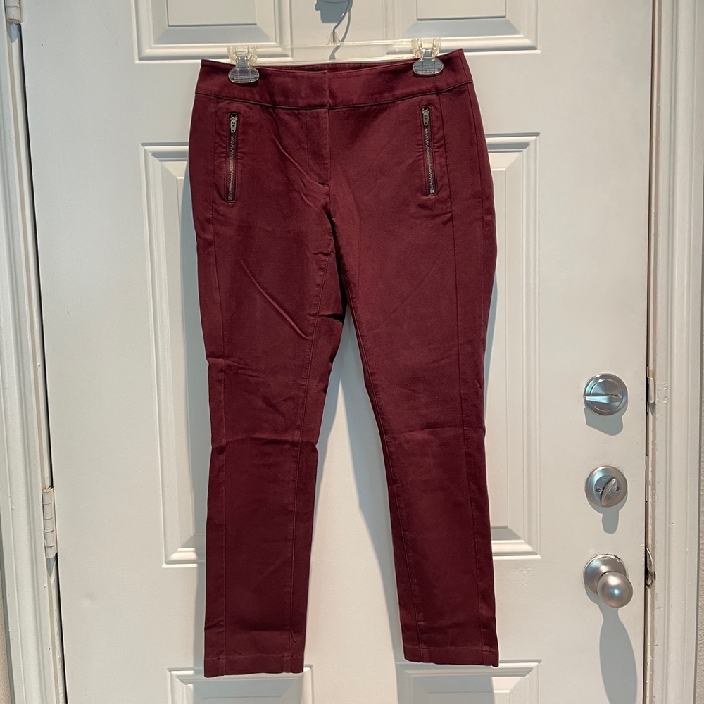 LOFT Maroon Curvy Mid-rise Dress Pants Zipper Pockets Julie Skinny Pants Size 2